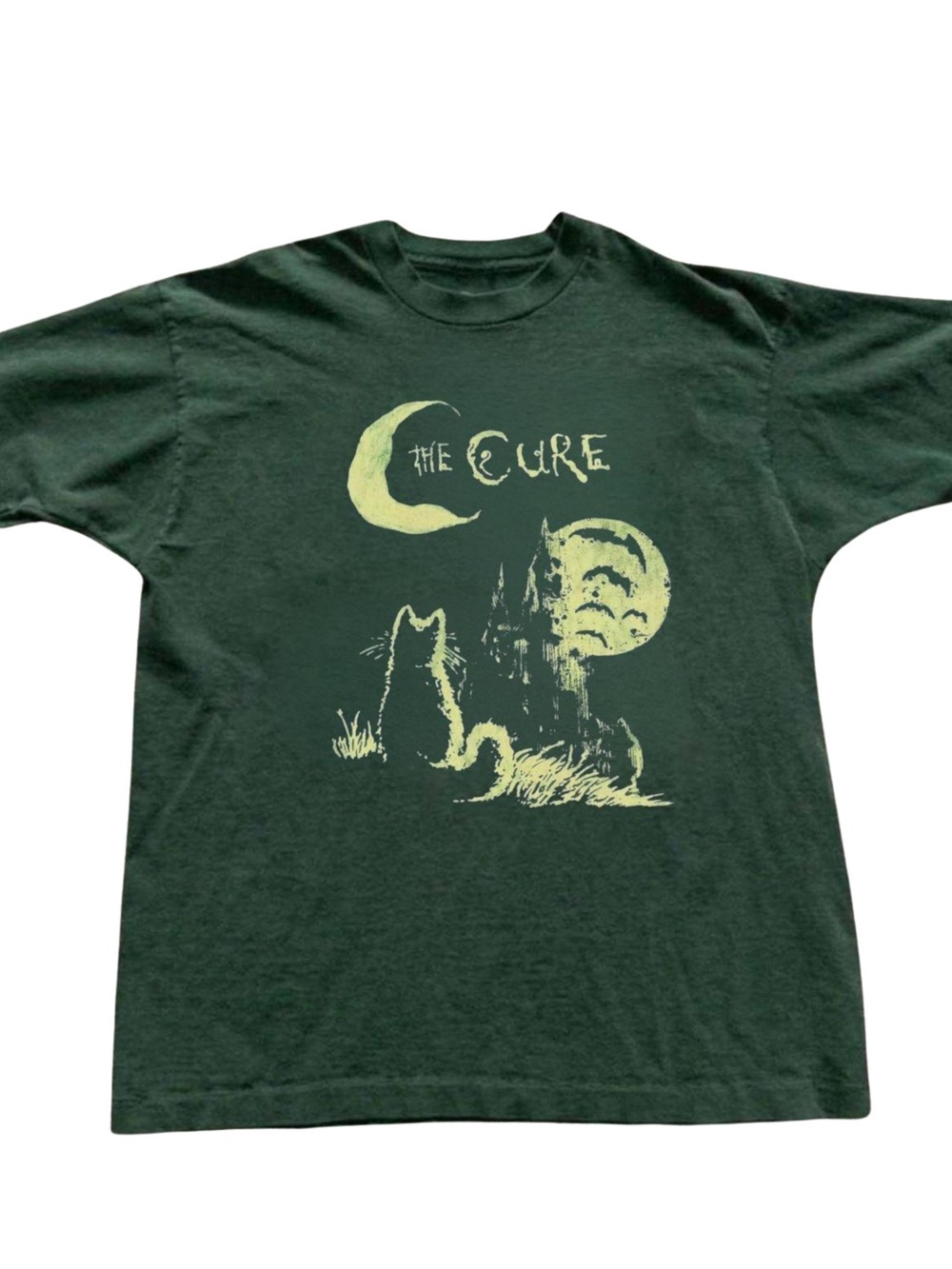 Gildan Cure Graphic Cat T-Shirt in Dark Green - Picture 1 of 2